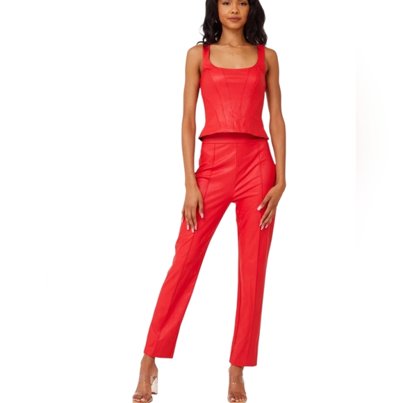 AMANDA UPRICHARD Romana high waisted faux leather Set Pant/Top Red lipstick Sz M - Picture 1 of 16